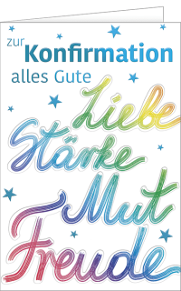 Konfirmationskarte Regenbogenschrift