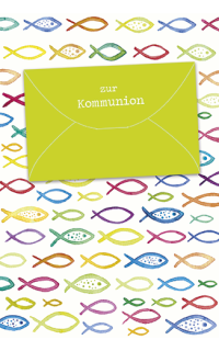Kommunionskarte Fische mit Geldkuvert