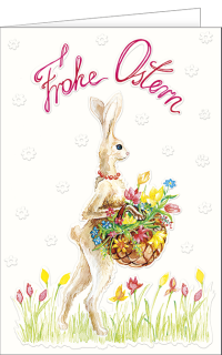 Osterkarte Osterhase mit Blumenkorb