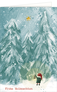 Weihnachtskarte Winterwald mit Wichtel