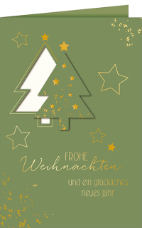 Weihnachtskarte „Grüne Eleganz mit Tannenbaum-Ausschnitt“