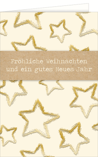 Weihnachtskarte mit Sternen und Banderole