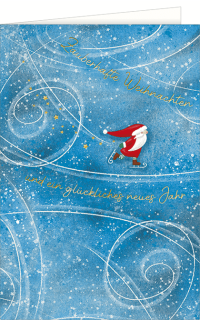 Weihnachtskarte Weihnachtsmann mit Schlittschuhen