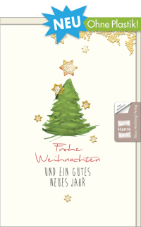 Weihnachtskarte Tannenbaum & Goldsterne