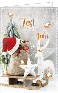 Weihnachtskarte Geschenkesack & Schlitten