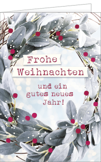 Weihnachtskarte mit einem Kranz und Text