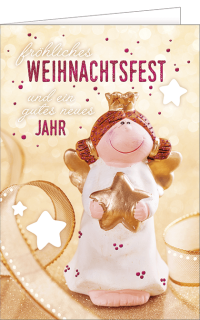Weihnachtskarte mit einem Engel Motiv und Text