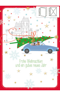 Weihnachtskartenset Christbaum auf Auto