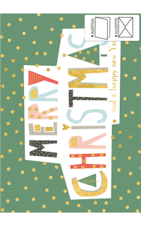 Weihnachtskarten 4er-Set Merry X-Mas Typo Nachtschwarz und grün