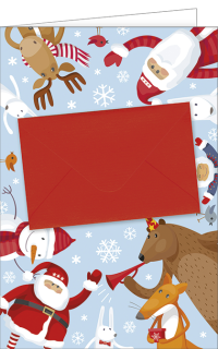Weihnachtskarte mit einem Kuvert und Figuren