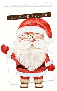 Weihnachtskarte mit einem Kuvert und einem Weihnachtsmann