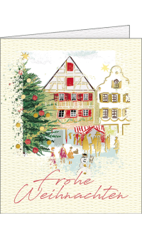 Weihnachtskarte Miniformat | Bunte Häuser