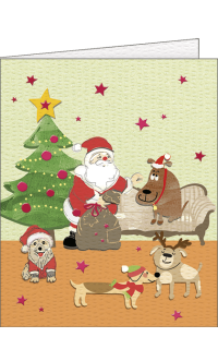 Minikarte Weihnachtsmann im Wohnzimmer