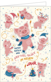 Neujahrskarte Glücksschweinchen