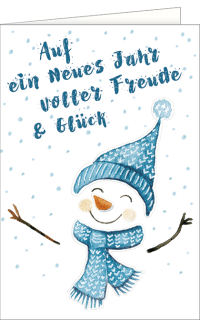 Neujahrskarte strahlender Schneemann