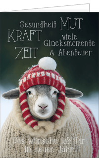 Neujahrskarte Schaf mit Mütze