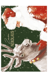 Weihnachtspostkarte Nikolaus mit Rentier