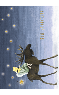 Weihnachtspostkarte Engel mit Rentier