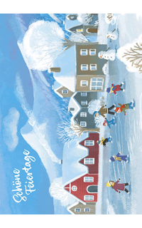 Weihnachtspostkarte Schlittschuhlaufen