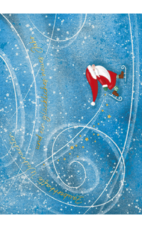 Weihnachtspostkarte Weihnachtsmann mit Schlittschuhen