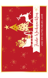 Weihnachtspostkarte Rentierschlitten