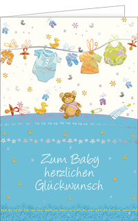 Geburtskarte Wäscheleine hellblau