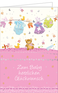 Geburtskarte Wäscheleine rosa