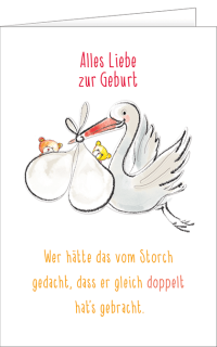 Geburtskarte Zwillinge & Storch