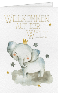 Babykarte mit Elefantenbaby