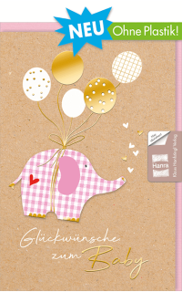 Elegante Babykarte ohne Plastik mit einem Elefanten und Text