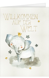 A4 Babykarte mit Elefantenbaby