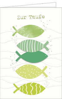 Taufkarte mit gr&uuml;nen Fischen
