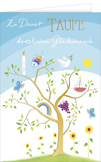 Taufkarte Lebensbaum mit christlichen Motiven