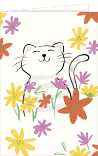 Grußkarte mit einem Katzen und Blumen Motiv