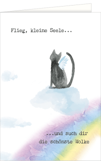 Trauerkarte mit einer Katze und Trauertext