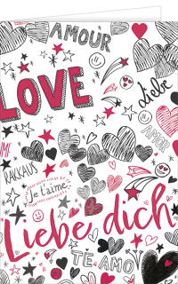 Valentinskarte mit gezeichneten Herzen