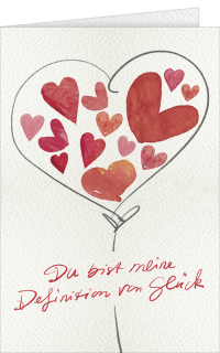 Valentinskarte mit Herzen im Herzballon