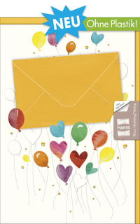 Blankokarte mit Geldkuvert und Luftballons