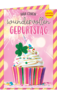 Geburtstagskarte "Muffin Wunderkerze" mit Sound & Lichteffekten