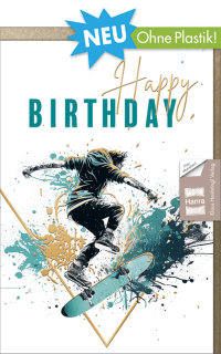 Geburtstagskarte ohne Plastik - Skateboard