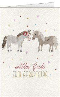 Geburtstagskarte mit zwei Pferden und Herzen