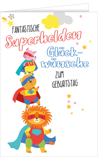 Kindergeburtstagskarte tierische Superhelden