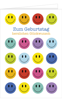 A4 Geburtstagskarte bunte Smileys.