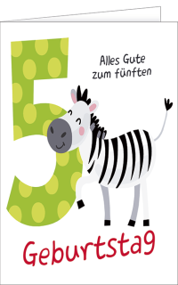 Kindergeburtstagskarte Zebra zum 5.