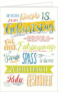 Glückwunschkarte 18. Geburtstag Bunte Wünsche