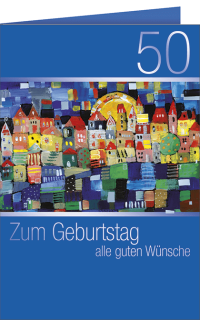 Geburtstagskarte 50 Stadt blau