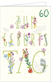 Geburtstagskarte 60 Blumenschrift