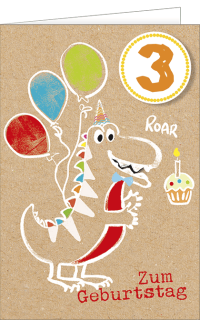 Geburtstagskarte Dino zum 3. Geburtstag