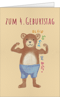 Geburtstagskarte zum 4. Geburtstag mit Bärenmotiv