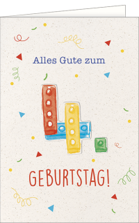 Geburtstagskarte zum 4. Geburtstag mit Bausteinmotiv